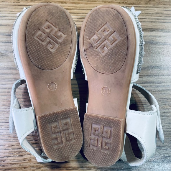 JJX Kids White Sparkle Bow Sandals Sz13 Rhinestone Pearl Embellished - Picture 7 of 8